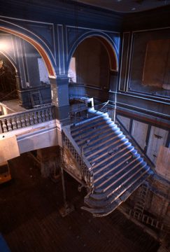 Installation of the restored grand staircase, 1980s