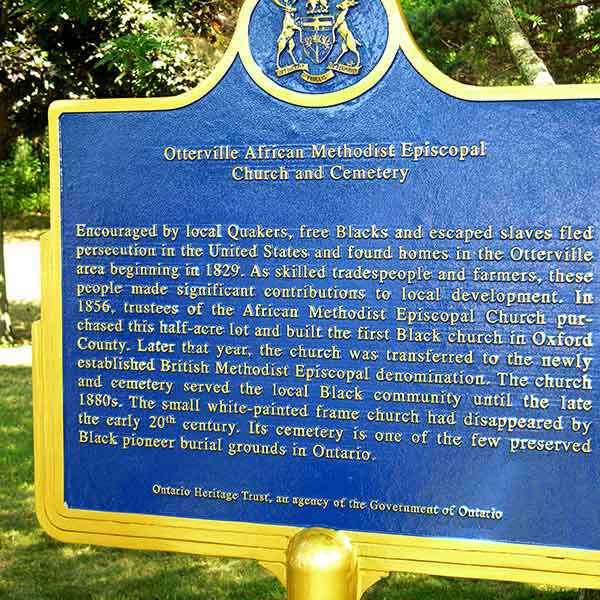 Provincial plaque commemorating the Otterville African Methodist Episcopal Church and Cemetery