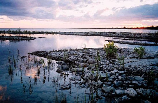 Le rivage de la propriété Clarke au coucher du soleil