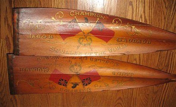 Jake Gaudaur’s oars, on loan to Canada’s Sports Hall of Fame (Photo courtesy of Canada’s Sports Hall of Fame)