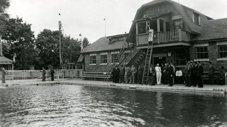 Beatty Brothers Ltd. employees at the Fergus Swimming Pool (Photo courtesy of the Wellington County Museum and Archives)