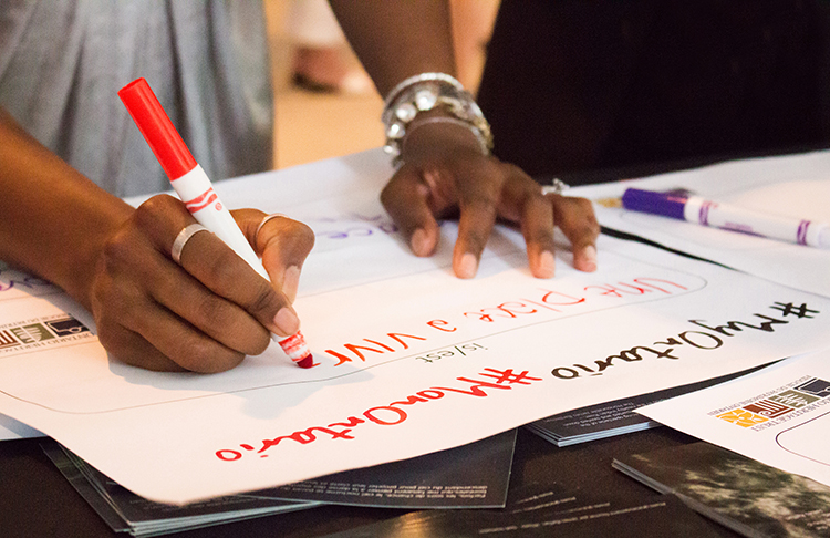 Filling out a "MyOntario is" form at the Roadshow