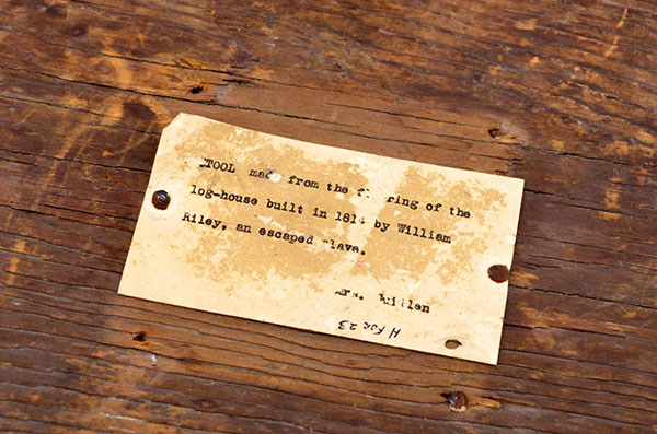 Wooden stool (label), Niagara Historical Society