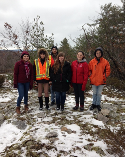 Students in a winter scene