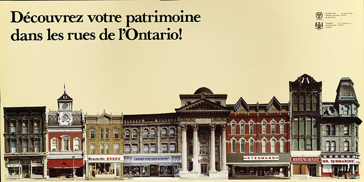 1978 Ontario Heritage Foundation poster: Découvrez votre patrimoine dans les rues de l’Ontario! (Version française)