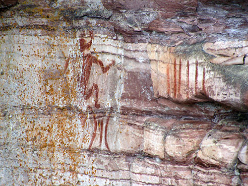 The Maymaygwayshi, or water sprite, painted on a cliff near the mouth of the Nipigon River.