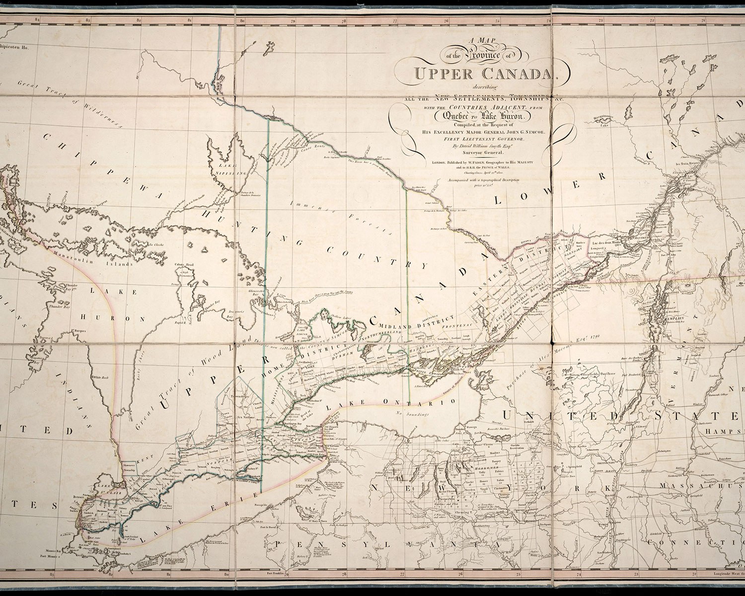 A map of the Province of Upper Canada by David William Smyth, 1800. (Photo: Thomas Fisher Rare Book Library)