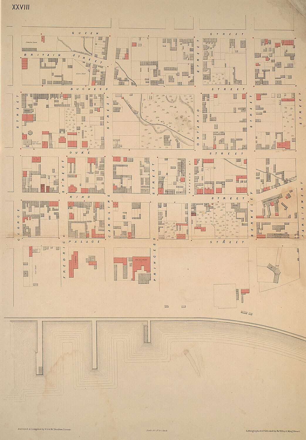 The jail is visible on this map from an 1858 atlas of Toronto. (Photo: Toronto Public Library)