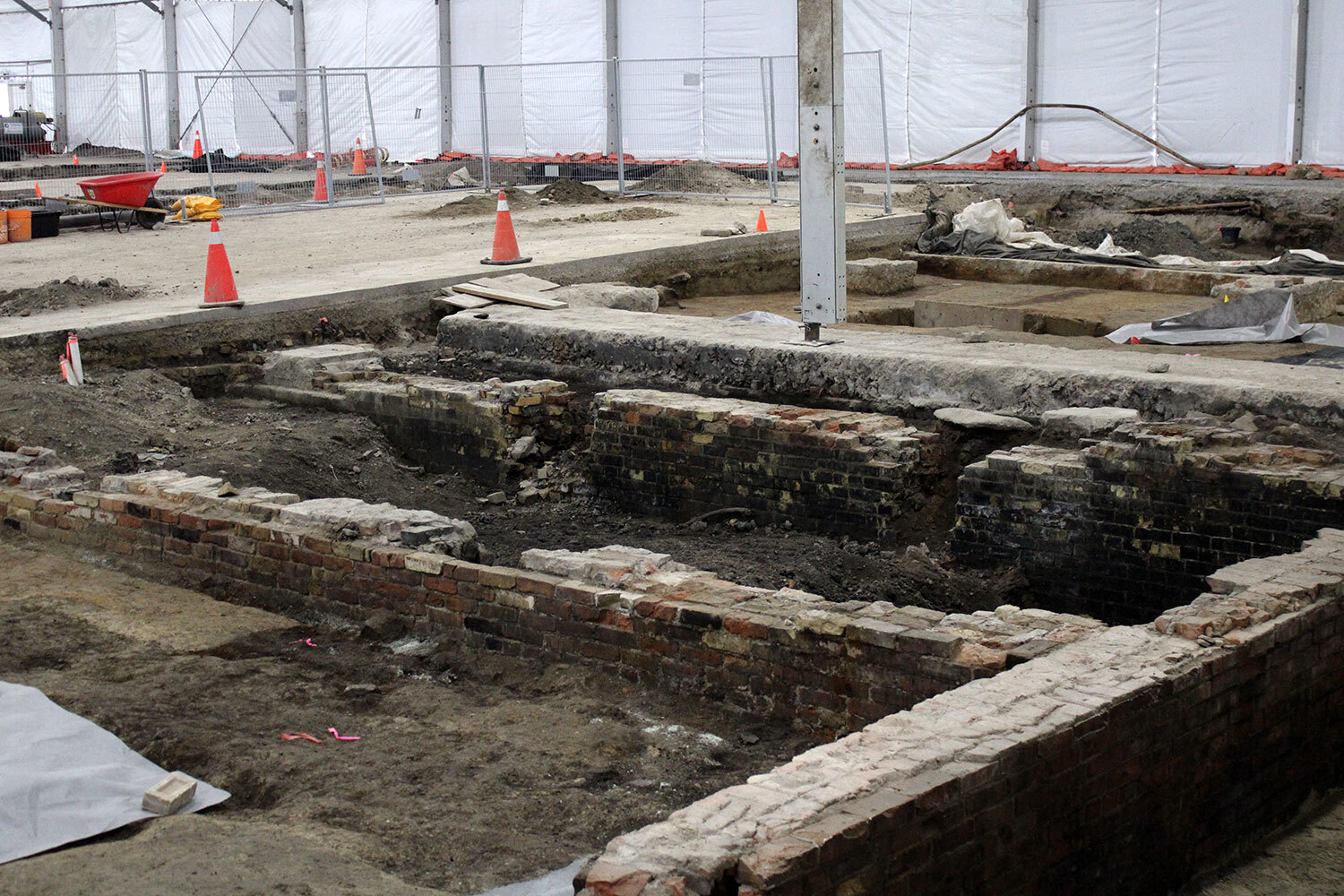 Brick walls from the Consumers’ Gas period. Notice how the walls are stained black from coal.