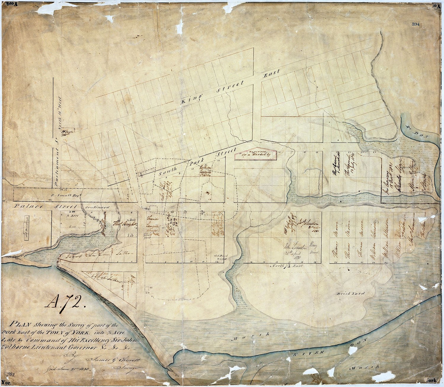 This 1830 survey of York shows the updated floorplan for the Second Parliament buildings with the new central structure. But notice that now the site is called the "Old Parliament Buildings." This map was drawn by James G. Chewett between when the buildings burned down but before construction of the jail. (Photo: University of Toronto Map and Data Library)