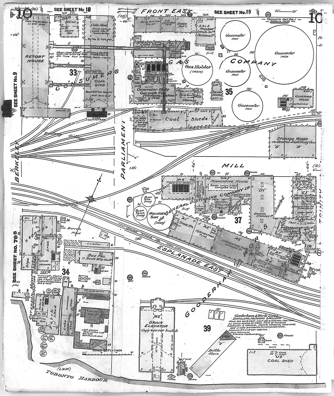 Fire insurance plan from 1909. The Consumers’ Gas facility is spread across the whole area. (Photo: University of Toronto Map and Data Library)