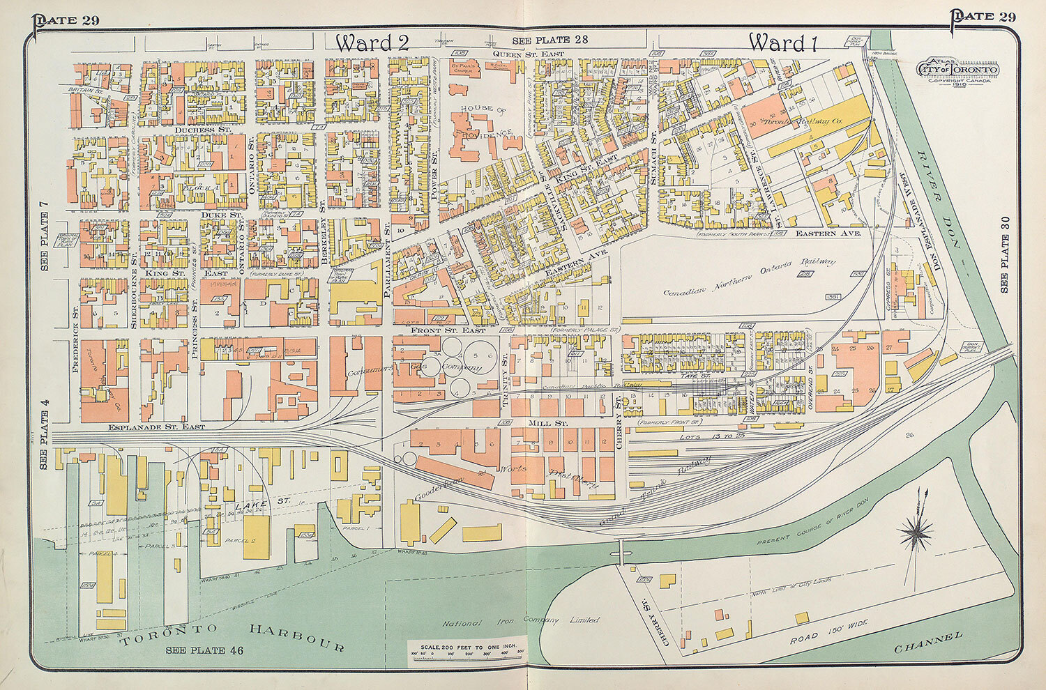Fire insurance plan from 1910. Notice the rail spur that extends in between the gas facility buildings. (Photo: University of Toronto Map and Data Library)