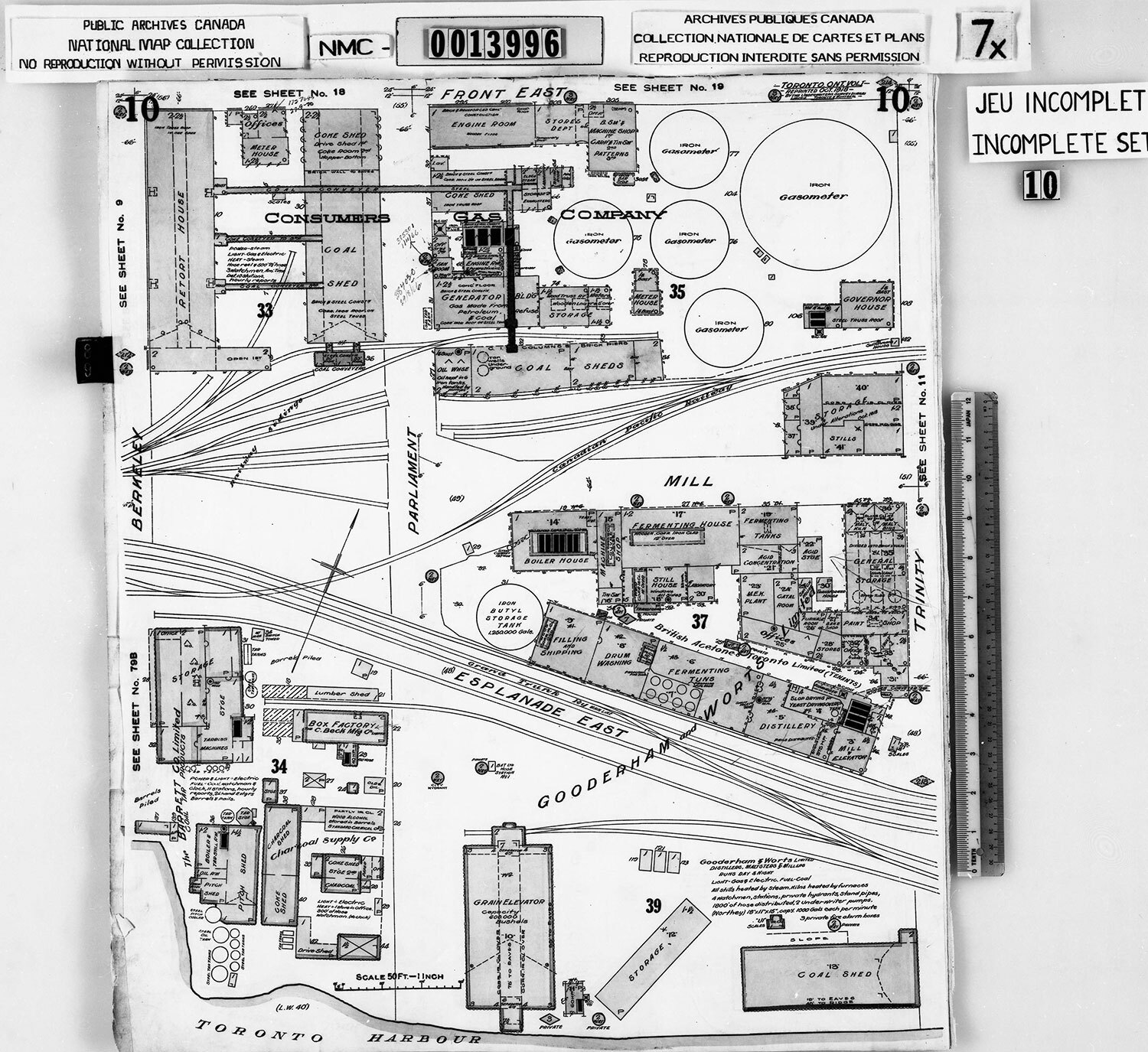 Fire insurance plan from 1918. The Consumers’ Gas facility is spread across the whole area. (Photo: University of Toronto Map and Data Library)