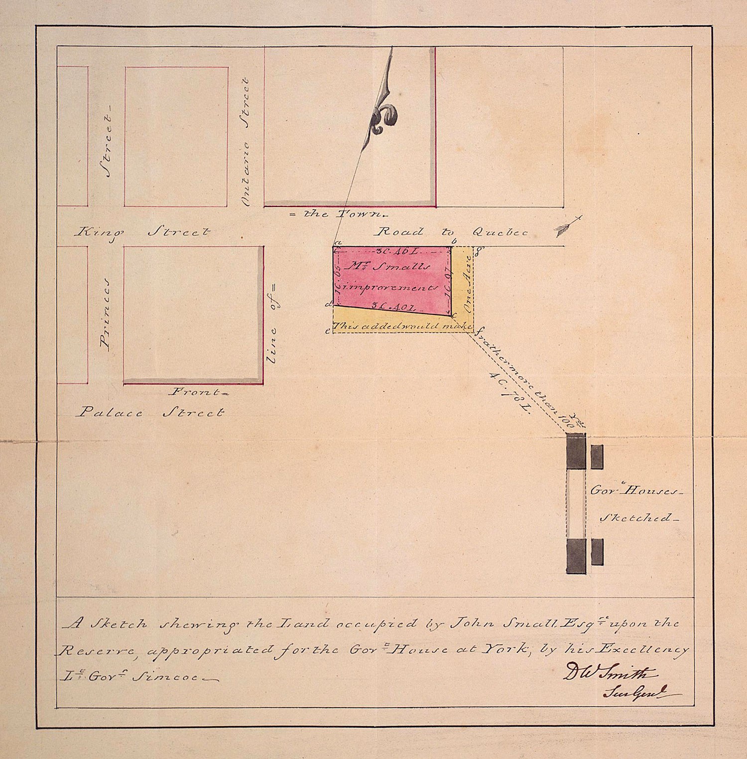 This sketch by David William Smith shows the newly constructed Parliament buildings and nearby properties in 1805. (Photo: Toronto Public Library)