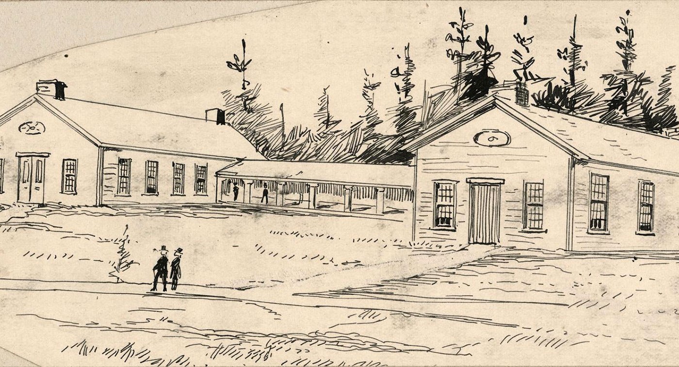 Ce croquis de la fin du 19e siècle montre à quoi pouvaient ressembler les édifices du premier Parlement au début des années 1800. (Photo : Toronto Public Library)