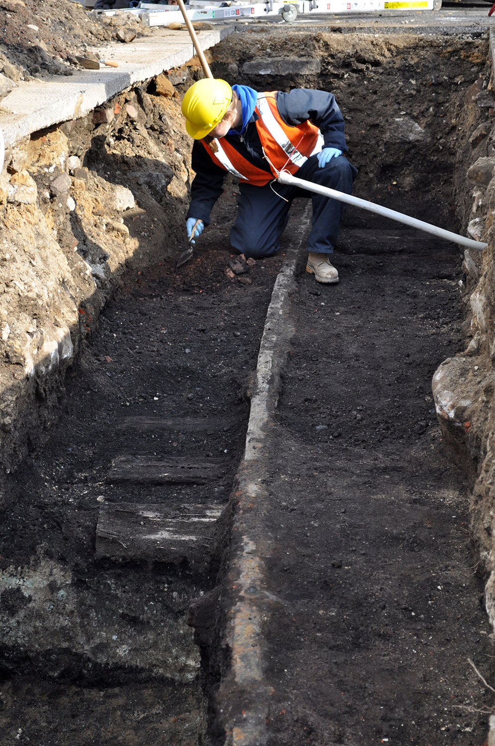 Archaeologists in 2011 unearthing part of a rail line
