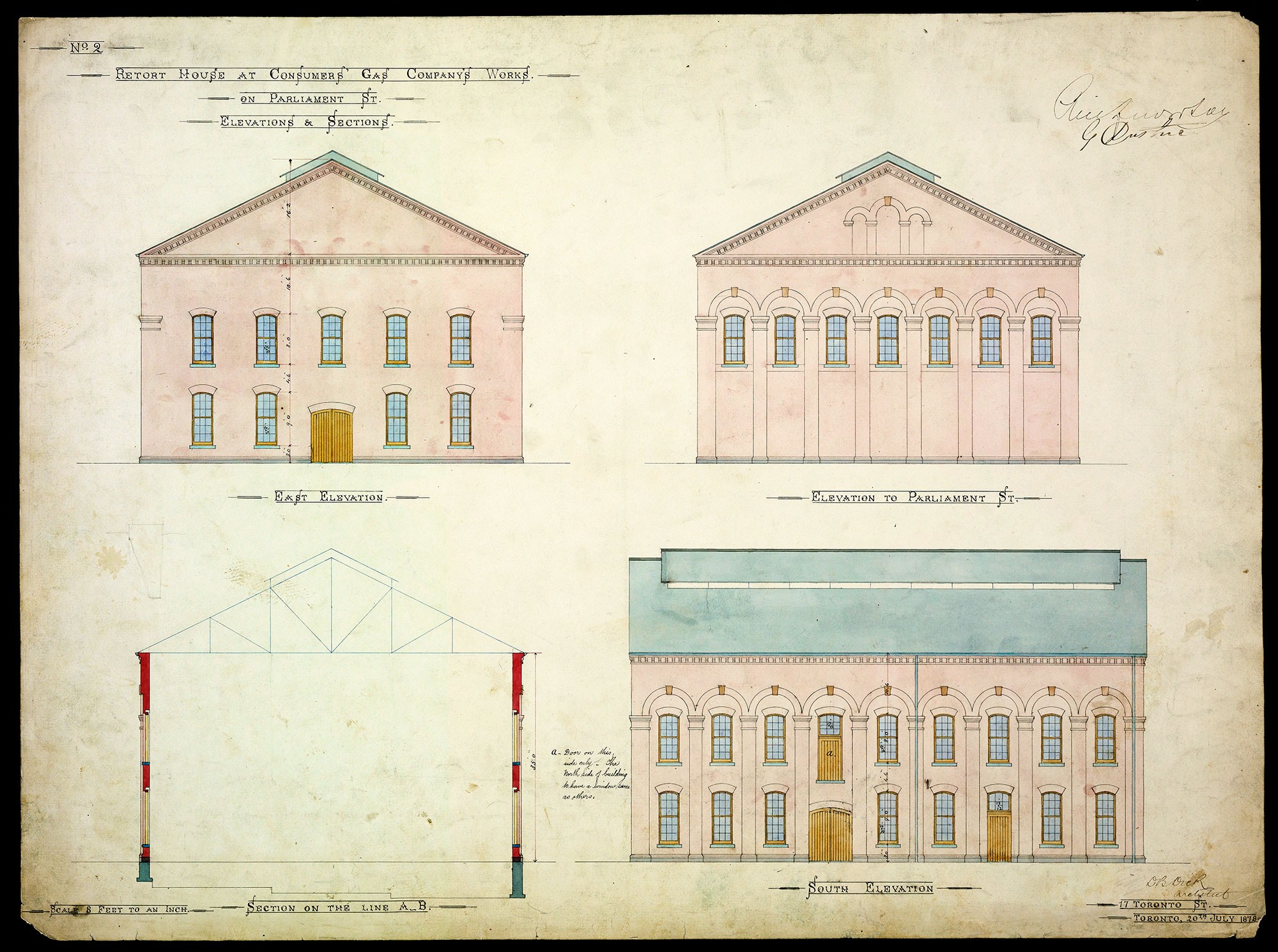 1878 architectural plans of the Consumers’ Gas retort house (Photo: Archives of Ontario)