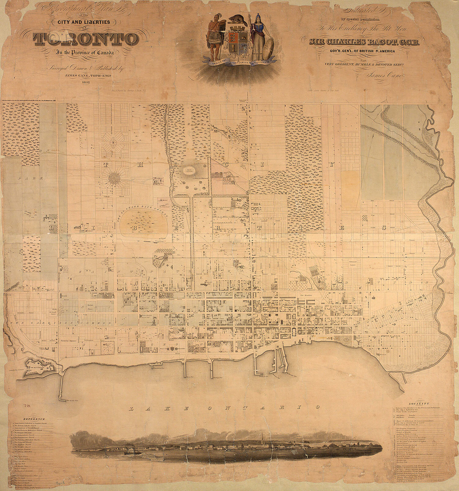 You can see the jail and proposed, but never built, courthouse in this plan of Toronto, created by James Cane in 1842. (Photo: Toronto Public Library)