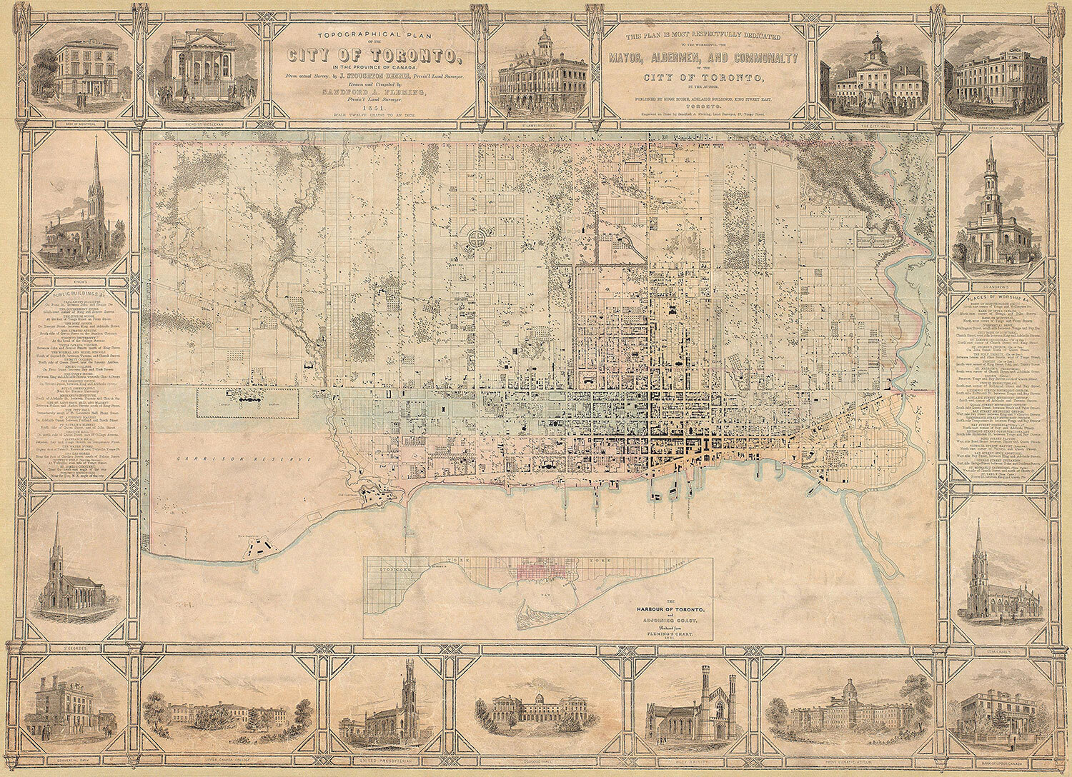 The jail appears in this plan of Toronto in 1851, created by J.S. Dennis and S.A. Fleming. (Photo: Toronto Public Library)