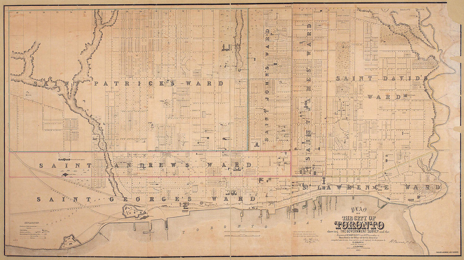 This 1862 plan of the City of Toronto shows the jail on the site of the First Parliament. Notice the increase of industrial buildings nearby. (Photo: Toronto Public Library)