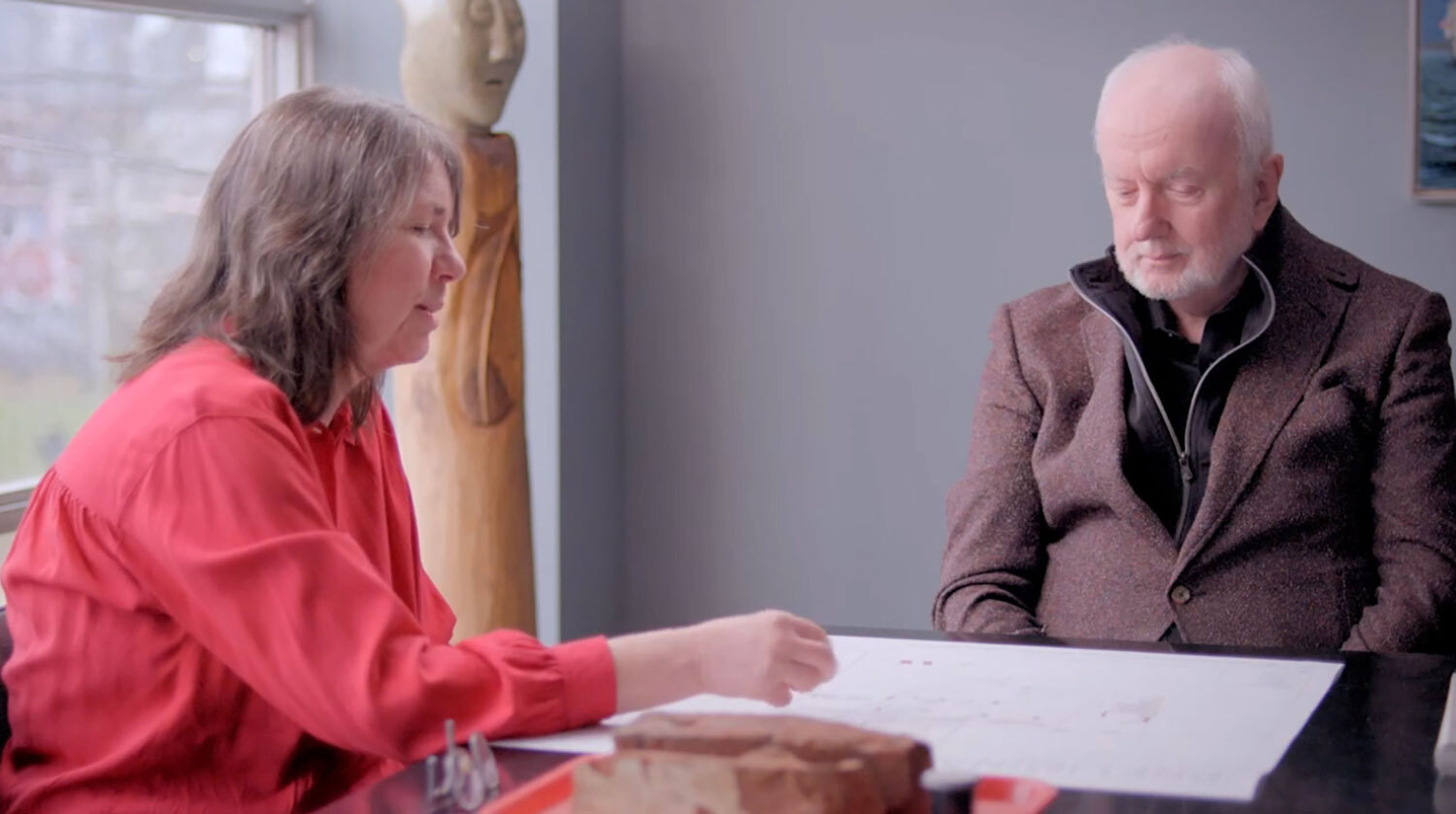 Archaeologist Eva MacDonald shares a special artifact excavated at First Parliament in 2023 with Ron Williamson