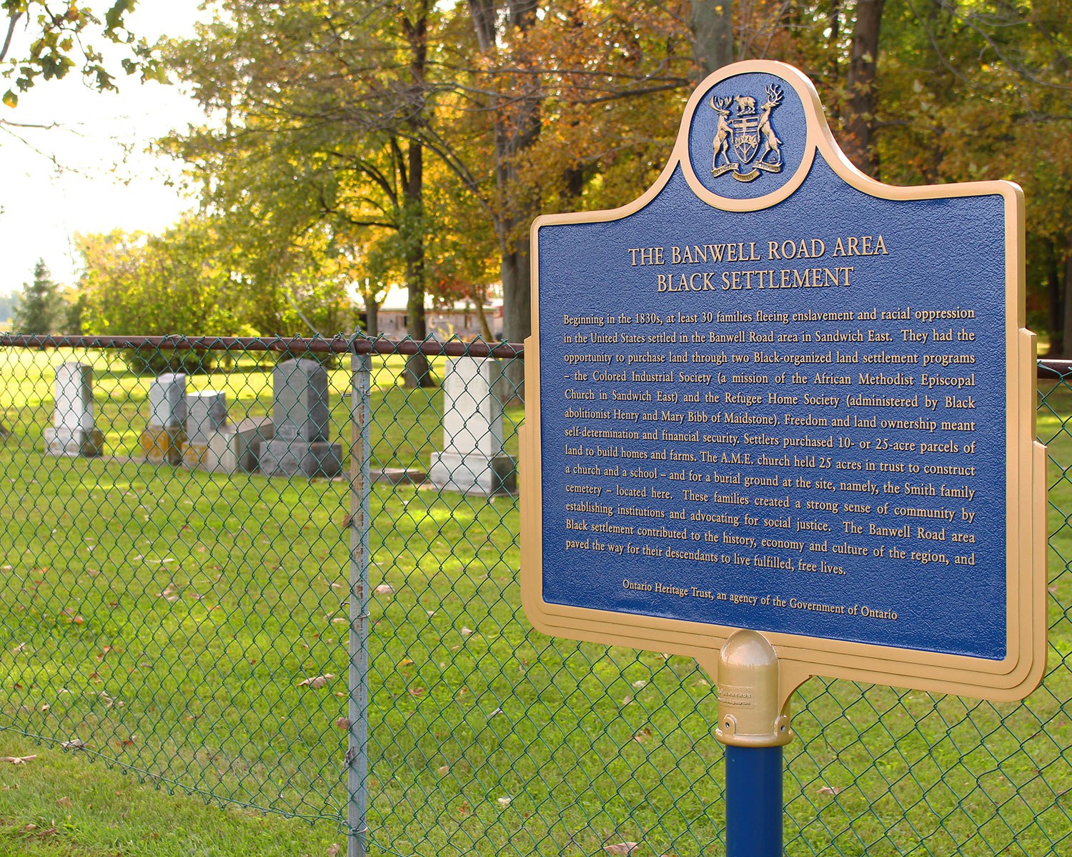 Provincial plaque commemorating The Banwell Road Area Black Settlement, 2015