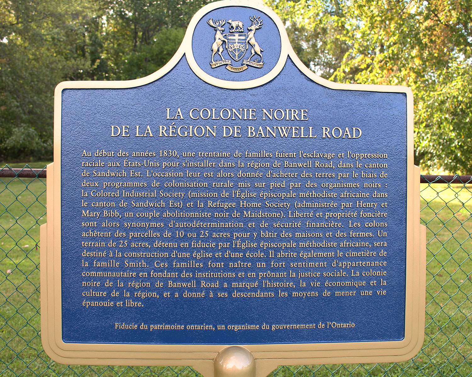 Plaque provinciale commémorant la colonie noire de la région de Banwell Road, 2015