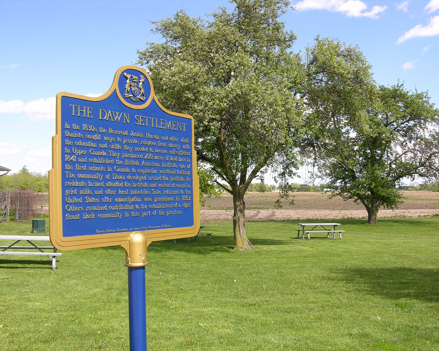 Provincial plaque commemorating The Dawn Settlement, Dresden