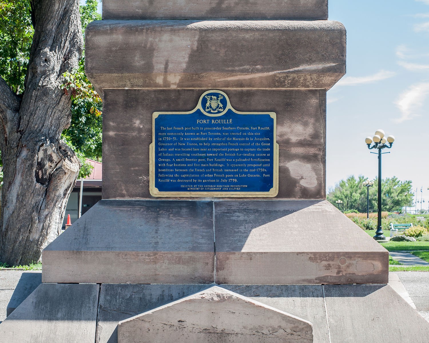 Provincial plaque commemorating Fort Rouillé at the Canadian National Exhibition