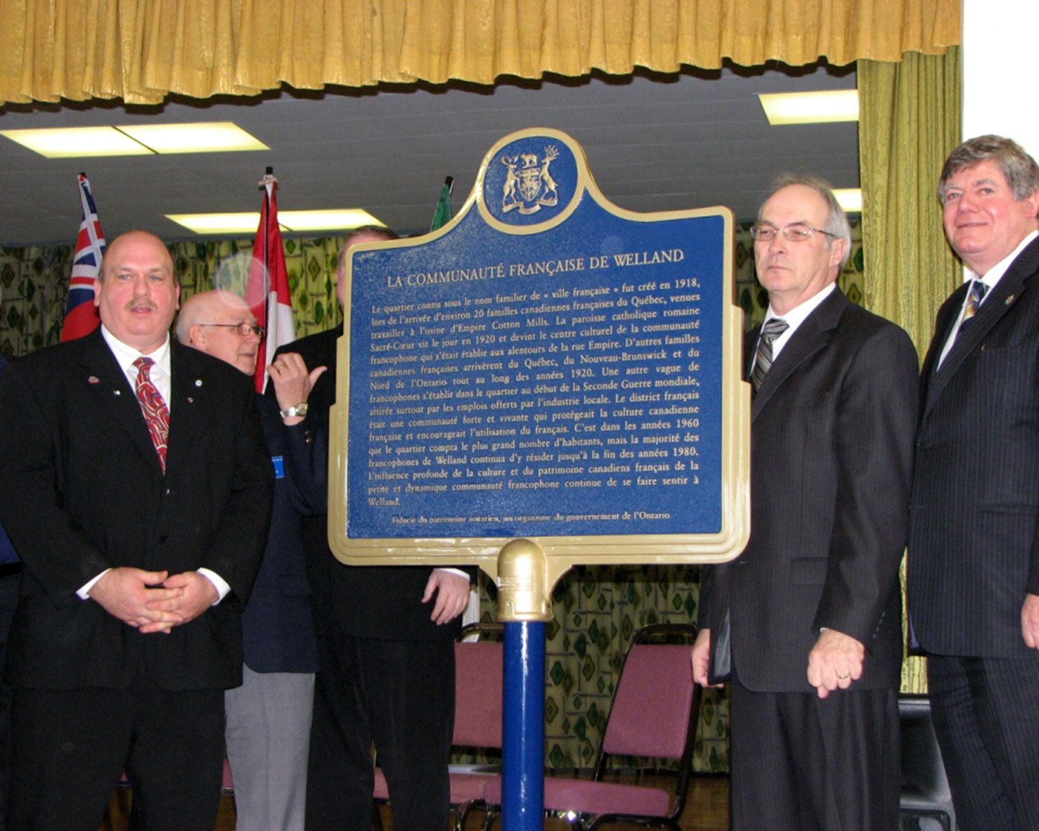 Unveiling of the provincial plaque to commemorate the French Community in Welland