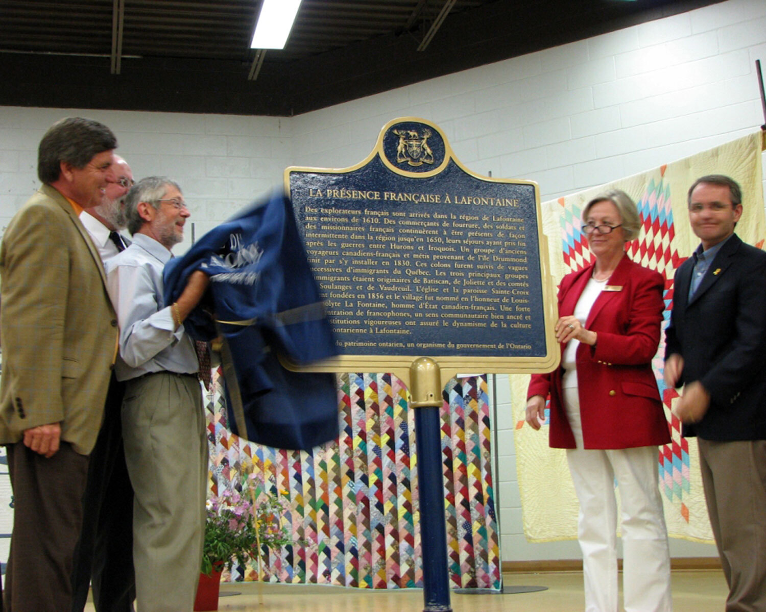 Unveiling of a provincial plaque to commemorate The French Presence in Lafontaine