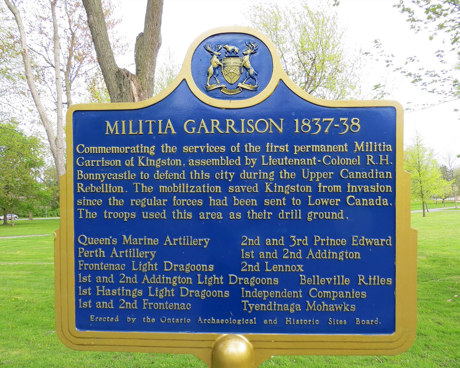 Provincial plaque commemorating the Militia Garrison 1837-38 (Photo: www.waymarking.com)