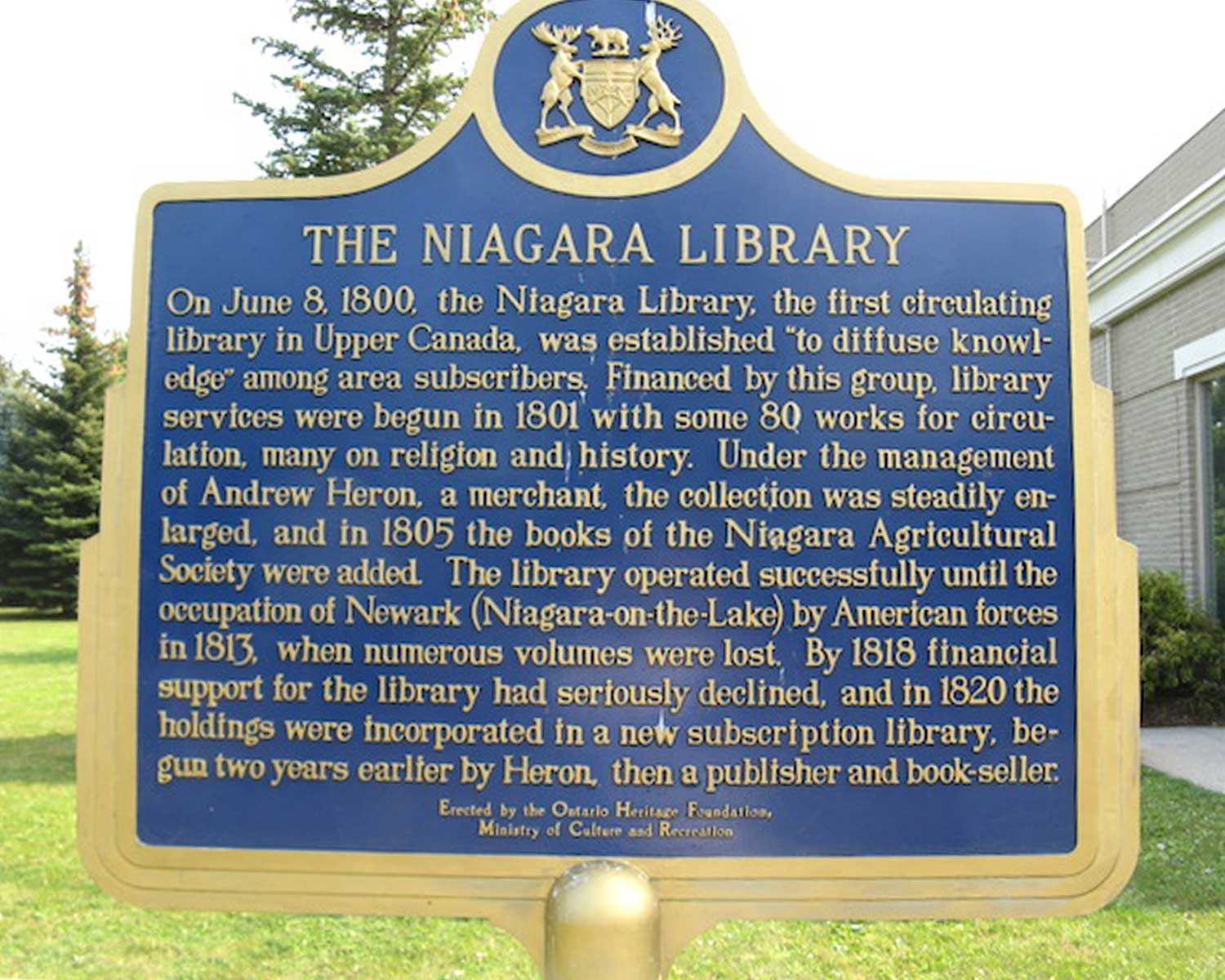 Plaque provinciale commémorant la bibliothèque de Niagara, Niagara-on-the-Lake