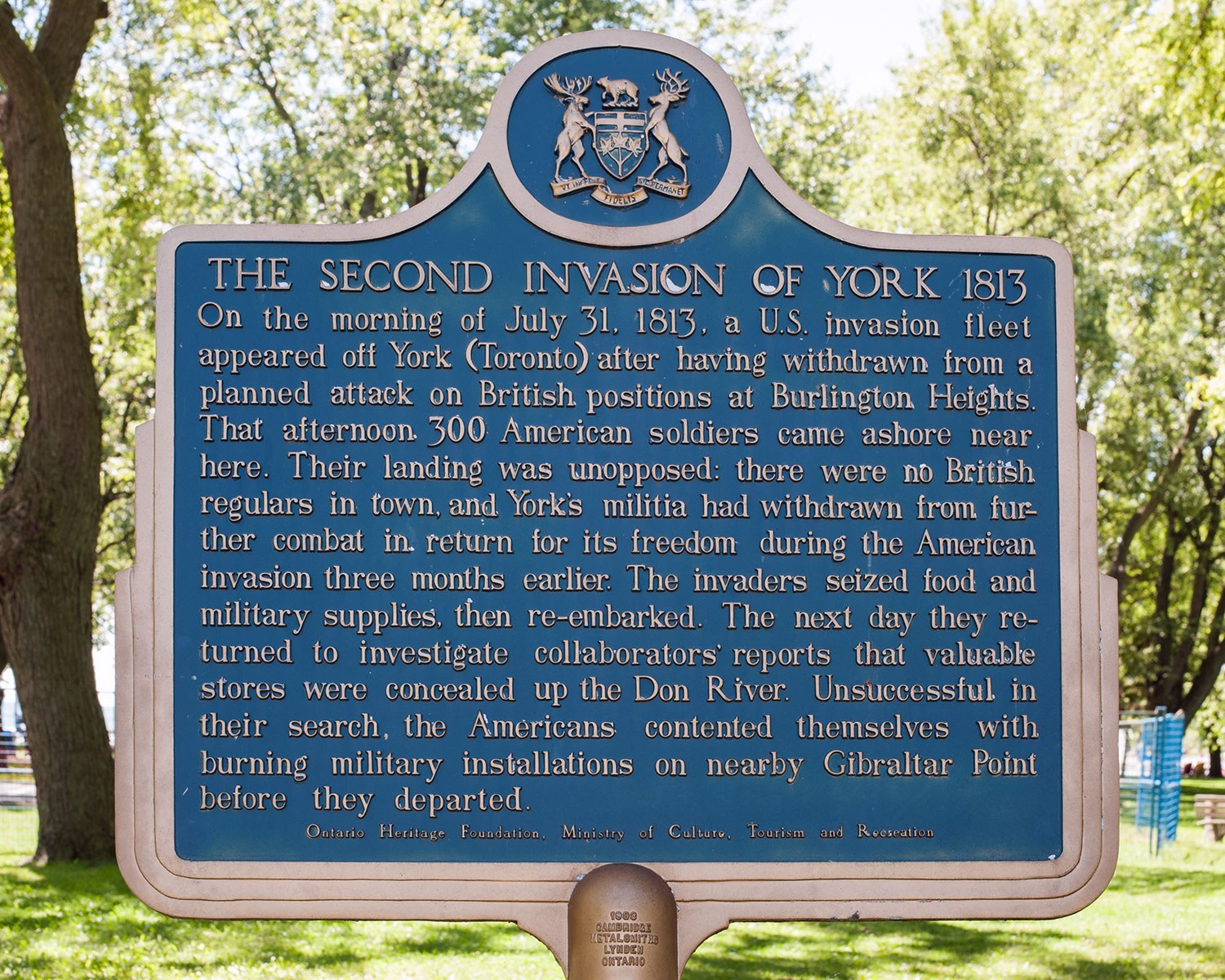 La plaque provinciale commémorant la deuxième invasion de York, 1813