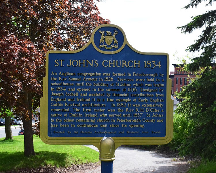 Provincial plaque commemorating St. John the Evangelist, Peterborough