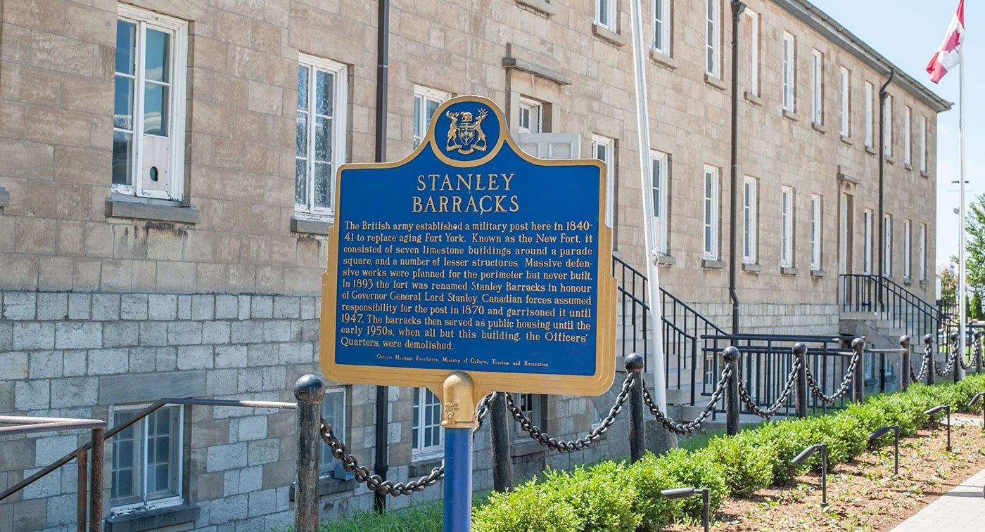Provincial plaque at the Canadian National Exhibition commemorating the Stanley Barracks