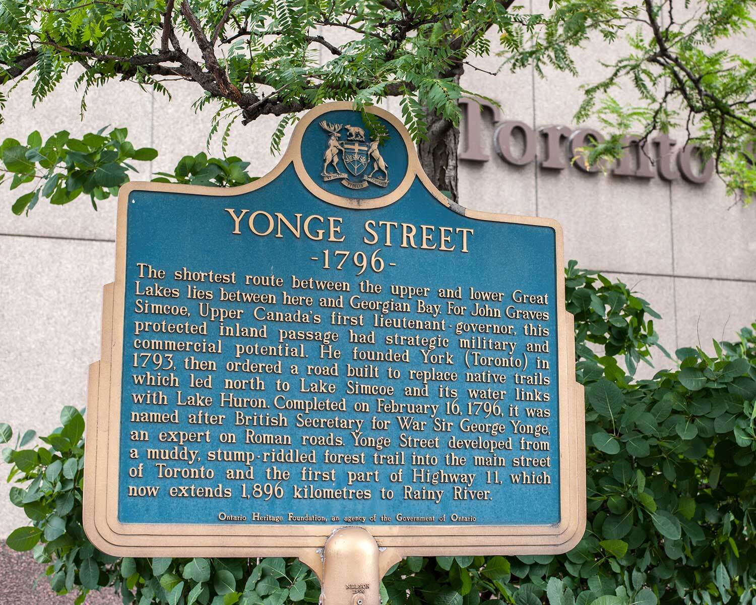 Plaque provinciale commémorant la rue Yonge, Toronto