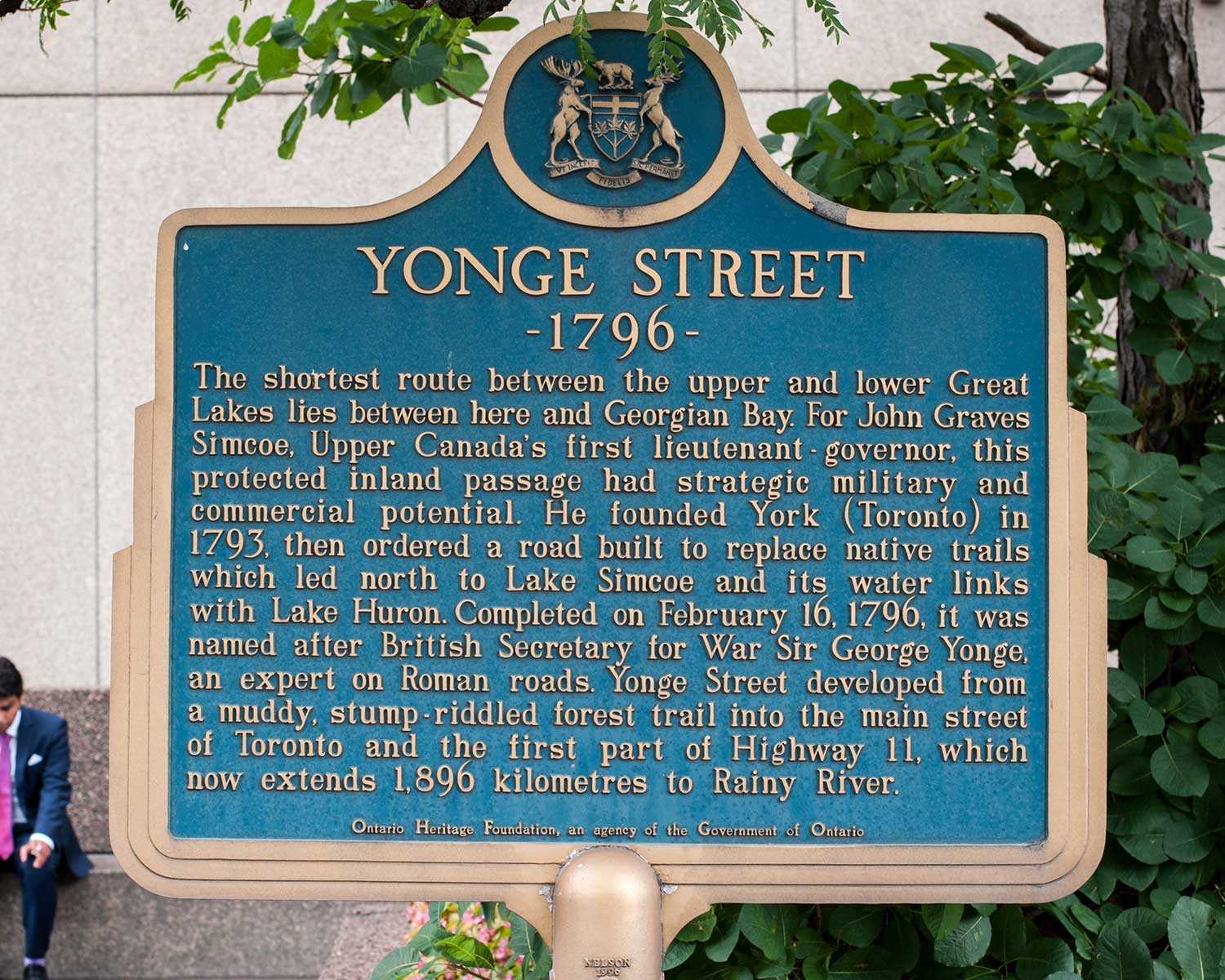 Provincial plaque commemorating Yonge Street 1796