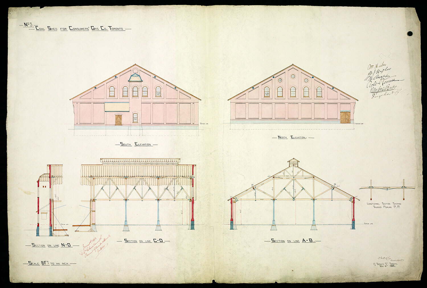 1883 architectural plans of the Consumers’ Gas coal shed. (Photo: Archives of Ontario)