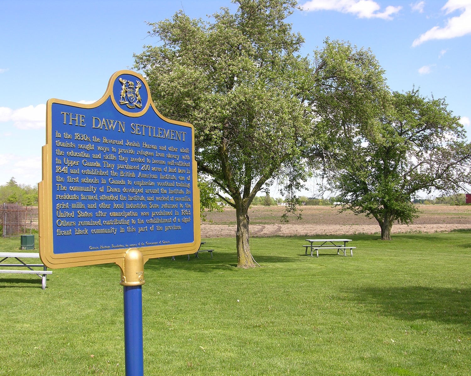 Plaque provinciale commémorant l'établissement Dawn