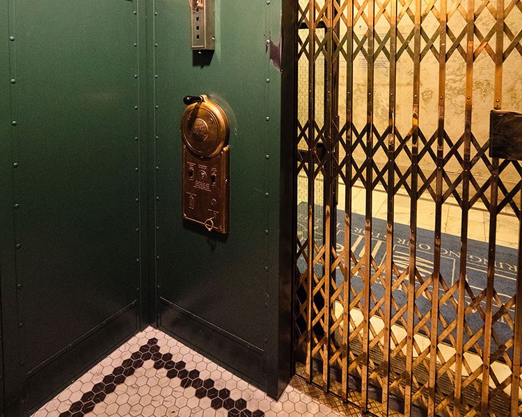 Inside the restored elevator at the Ontario Heritage Centre, Toronto (Photo: Mark Wolfson)