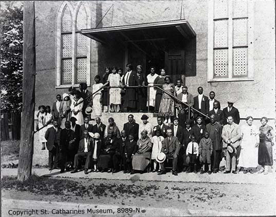 Congregation standing outside of Salem Chapel in St. Catharines, c. 1920s.