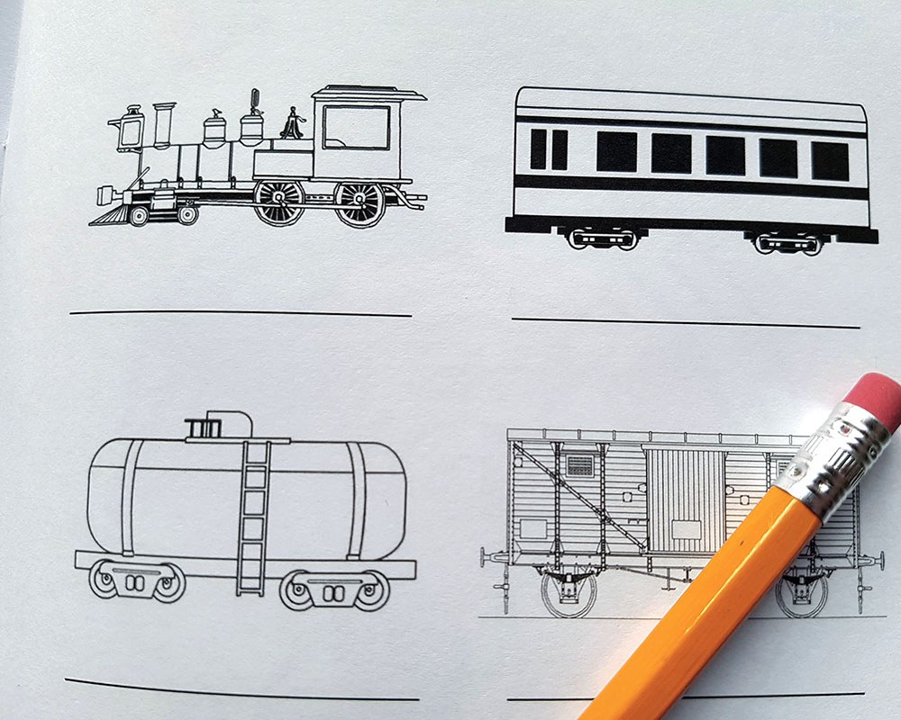 Pencil drawings of trains